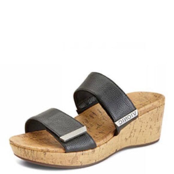 Vionic Shoes | Vionic Atlantic Pepper Black Leather Wedge Sandal | Poshmark